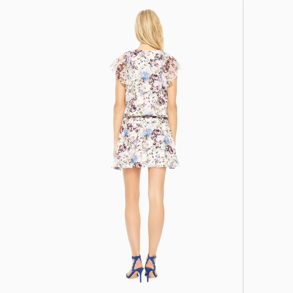 Parker Gabriella Floral Silk Shirt Sleeve Mini Dress Women's Size Medium M - Picture 2 of 14